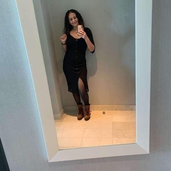 Express Black Ribbed Button Midi Dress Small - Picture 12 of 16